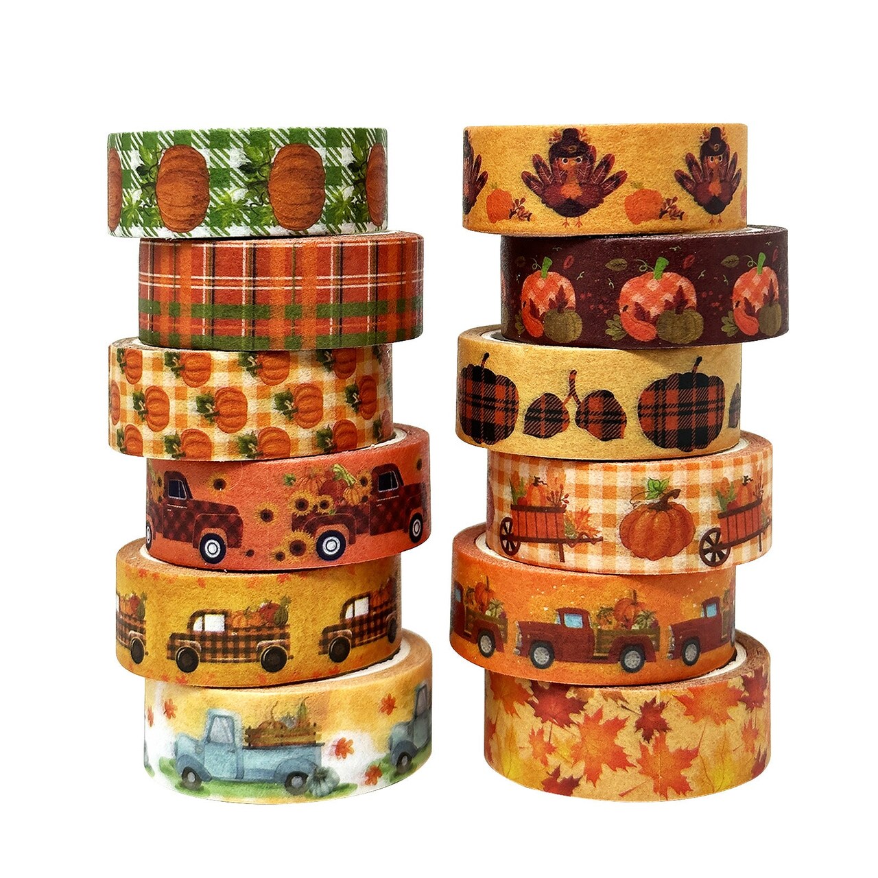 Wrapables Decorative Washi Tape for Scrapbooking, Stationery, Diary, Card Making (12 Rolls), Pumpkin Fun